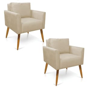 Kit 2 Poltronas Aline Suede Bege Pés Palito Castanho - D`rossi