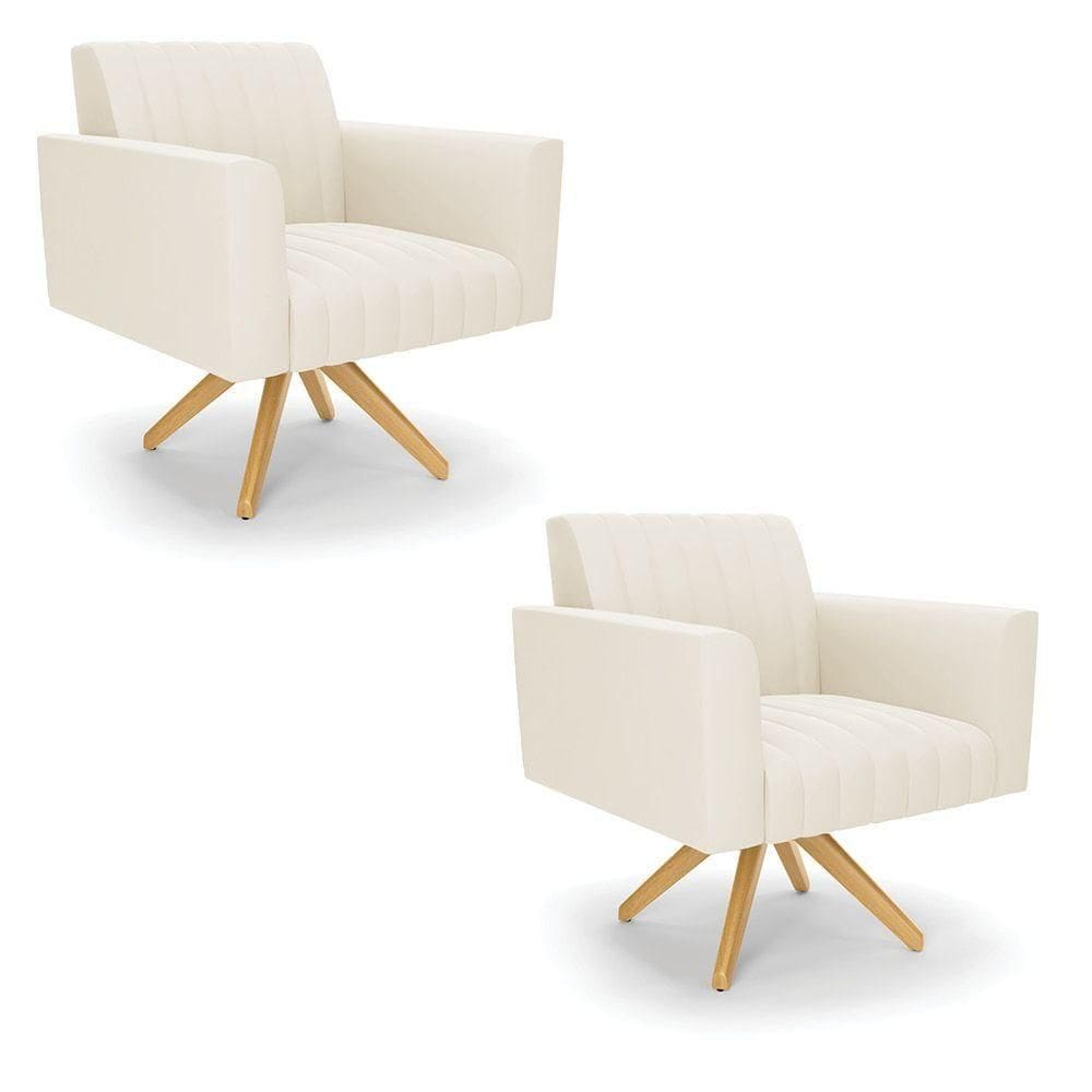 Kit 2 Poltronas Giratória Viena Gomada Veludo Base De Madeira Ma30 - D`rossi Cor Bege