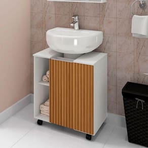 Gabinete Pequin Armario De Banheiro Para Pia De Coluna Branco/ripa Branco/ripa