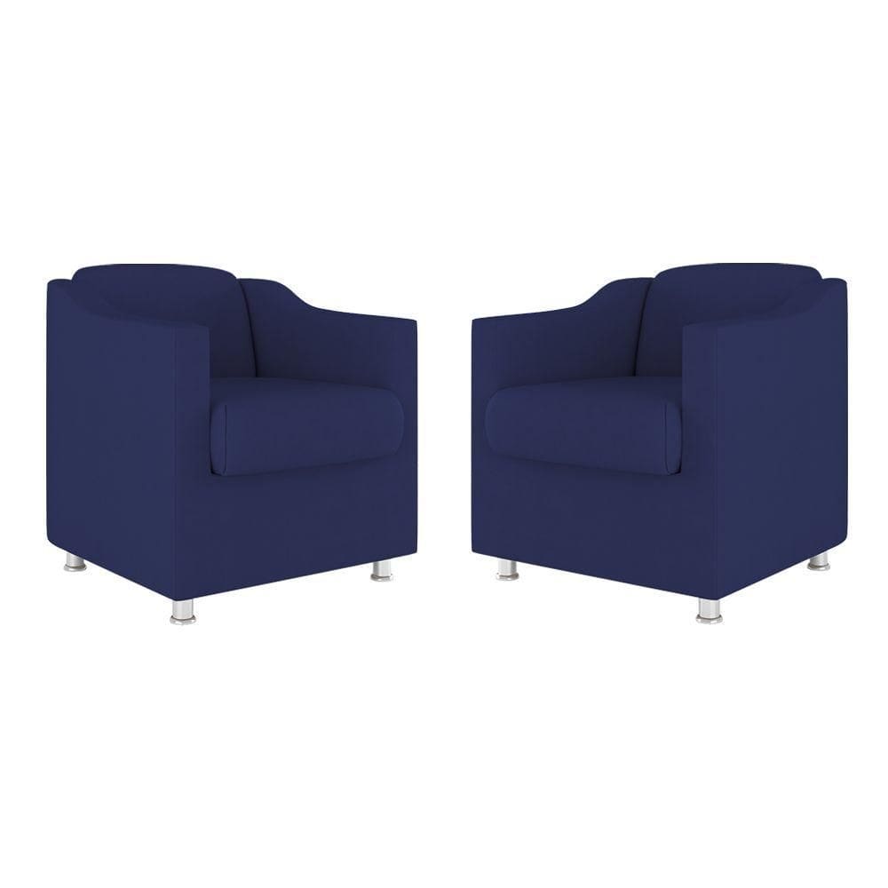 Kit 02 Poltronas Decorativas Clinica Tecido Suede Balaqui Cor:Azul Marinho