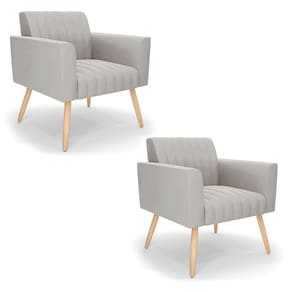 Kit 2 Poltronas Viena Gomada Veludo Cinza Pés Palito Natural - D`rossi
