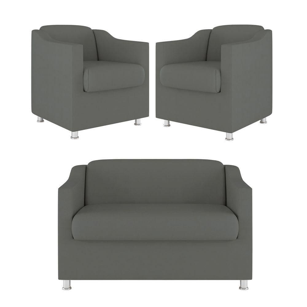 Kit 02 Poltrona Tilla Recepção + Namoradeira Sala Quarto cinza