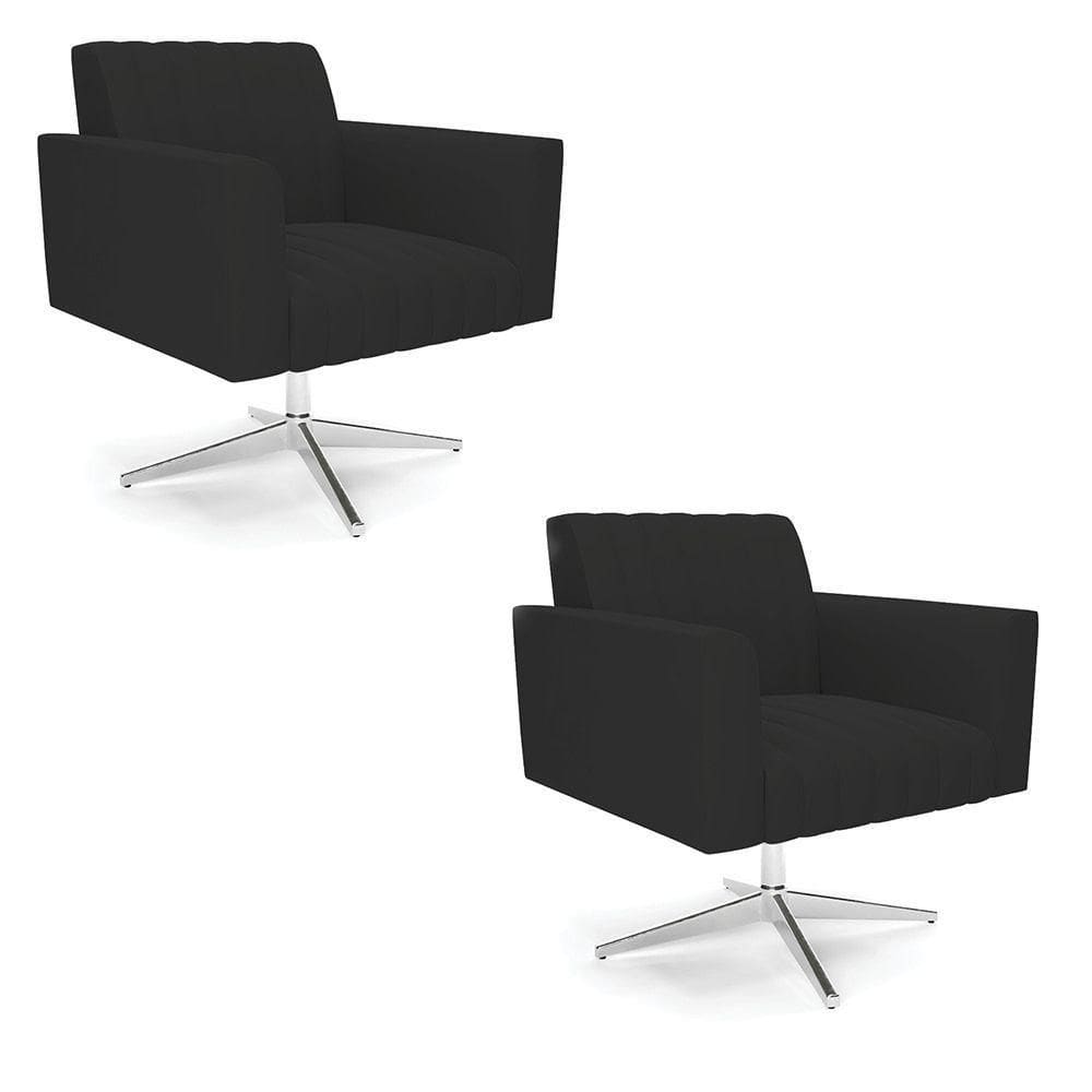 Kit 2 Poltronas Giratória Viena Gomada Veludo Preto Base Cromada - D`rossi