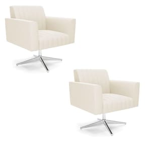 Kit 2 Poltronas Giratória Viena Gomada Veludo Base Cromada - D`rossi Cor Bege