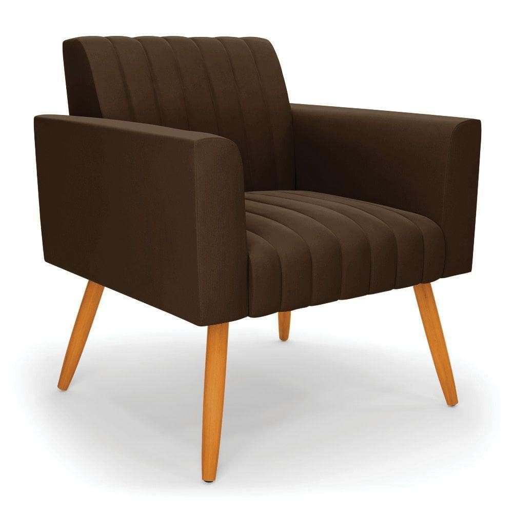 Poltrona Viena Gomada Suede Pés Palito Castanho - D`rossi Cor Marrom