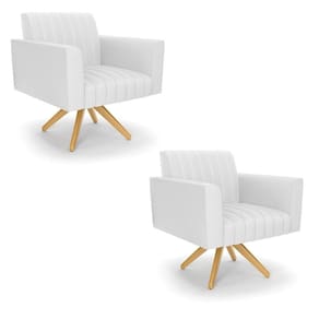 Kit 2 Poltronas Giratória Viena Gomada Corino Base De Madeira Ma30 - D`rossi Cor Branco