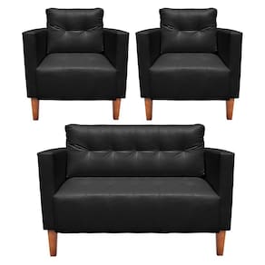 Kit 1 Sofá Namoradeira E 2 Poltronas Livia Corino Preto Pés Chanfrado Castanho D`rossi