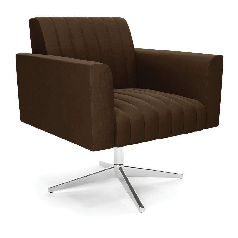 Poltrona Giratória Viena Gomada Suede Marrom Base Cromada - D`rossi