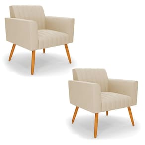 Kit 2 Poltronas Viena Gomada Suede Bege Pés Palito Castanho - D`rossi