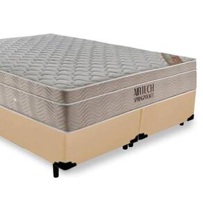 Cama Box Queen Bipartido Sintético + Colchão Ortobom Airtech Molas Ensacadas 65x158x198 Cor:bege