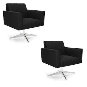 Kit 2 Poltronas Giratória Viena Gomada Suede Preto Base Cromada - D`rossi