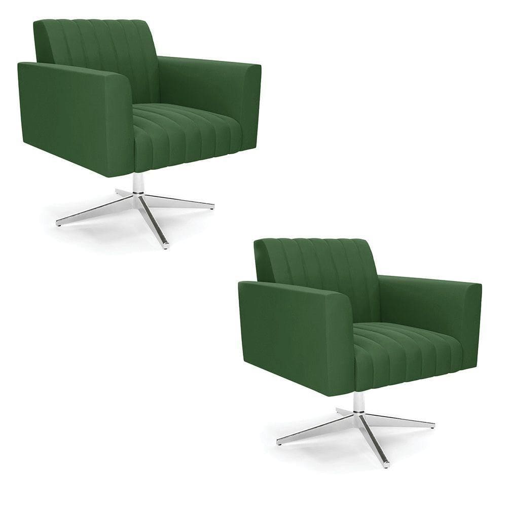 Kit 2 Poltronas Giratória Viena Gomada Suede Verde Base Cromada - D`rossi