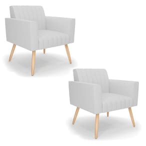 Kit 2 Poltronas Viena Gomada Linho Pés Palito Natural - D`rossi Cor A05 Cinza