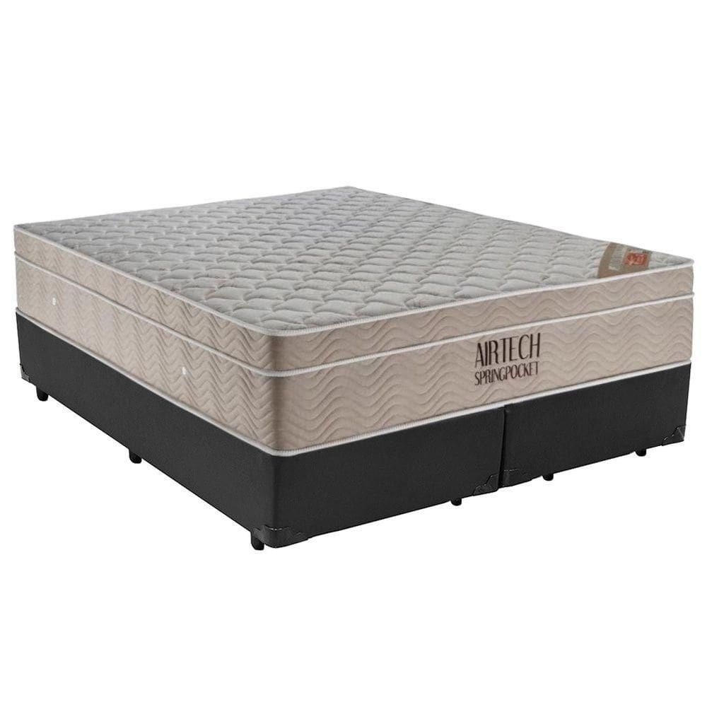 Cama Box King Bipartido Sintético + Colchão Ortobom Airtech Molas Ensacadas 65x193x203 Cinza