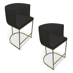 Kit 2 Banquetas Paola Linho Base Metálica Dourada - D`rossi Cor A79 Preto