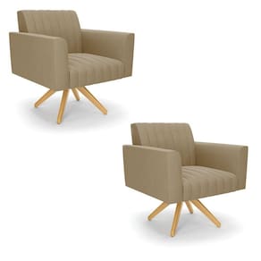 Kit 2 Poltronas Giratória Viena Gomada Suede Base De Madeira Ma30 - D`rossi Cor Marrom Rato