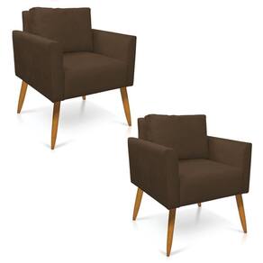 Kit 2 Poltronas Aline Suede Pés Palito Castanho - D`rossi Cor Marrom