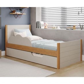 Bicama Solteiro C/ Protetor Lateral Acabamento Em Laca Elza Cimol Nature/Off White