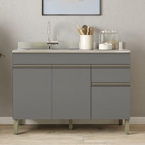 Balcão Gabinete 3 Portas Com Pia 120cm Lina K02 Gris - Mpozenato