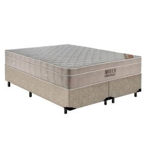 Cama Box Queen Bipartido Suede + Colchão Ortobom Airtech Molas Ensacadas 65x158x198 Cor:bege
