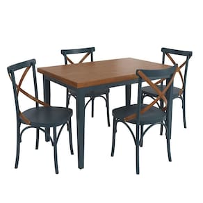Conjunto Sala De Jantar E Cozinha Com 4 Cadeiras X Madeira Maciça Azul Petróleo