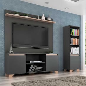 Rack com Painel e Estante em Mdp Grafite com Siena