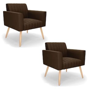 Kit 2 Poltronas Viena Gomada Suede Marrom Pés Palito Natural - D`rossi