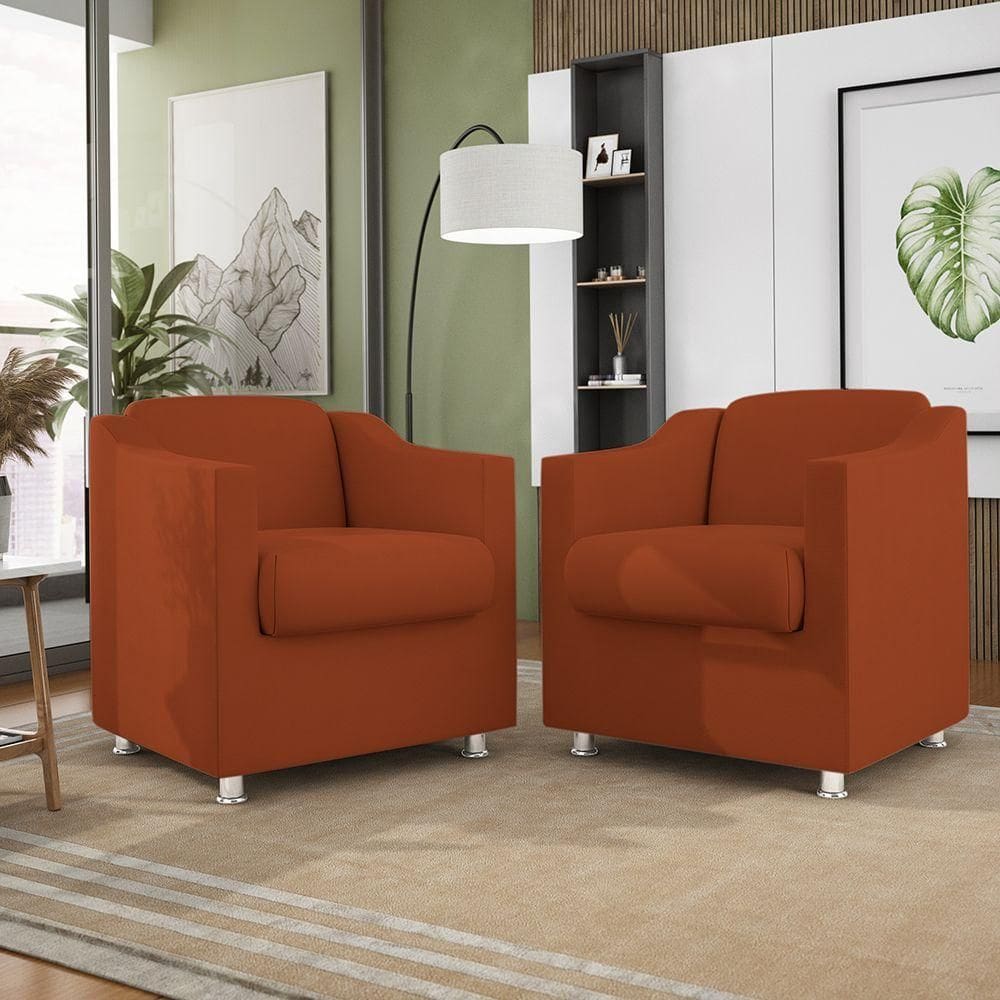Kit 02 Poltronas Recepção Consultório Suede ? Balaqui Decor Cor:Terracota