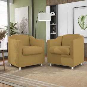 Kit 02 Poltronas Recepção Consultório Suede ? Balaqui Decor Cor:Capuccino