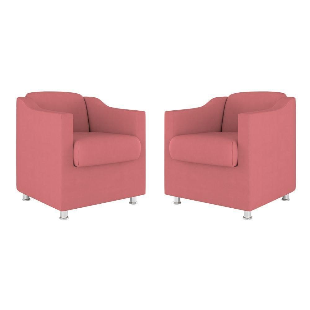 Kit 02 Cadeiras Poltronas Decorativas Recepção Clinica Suede Cor:rosa