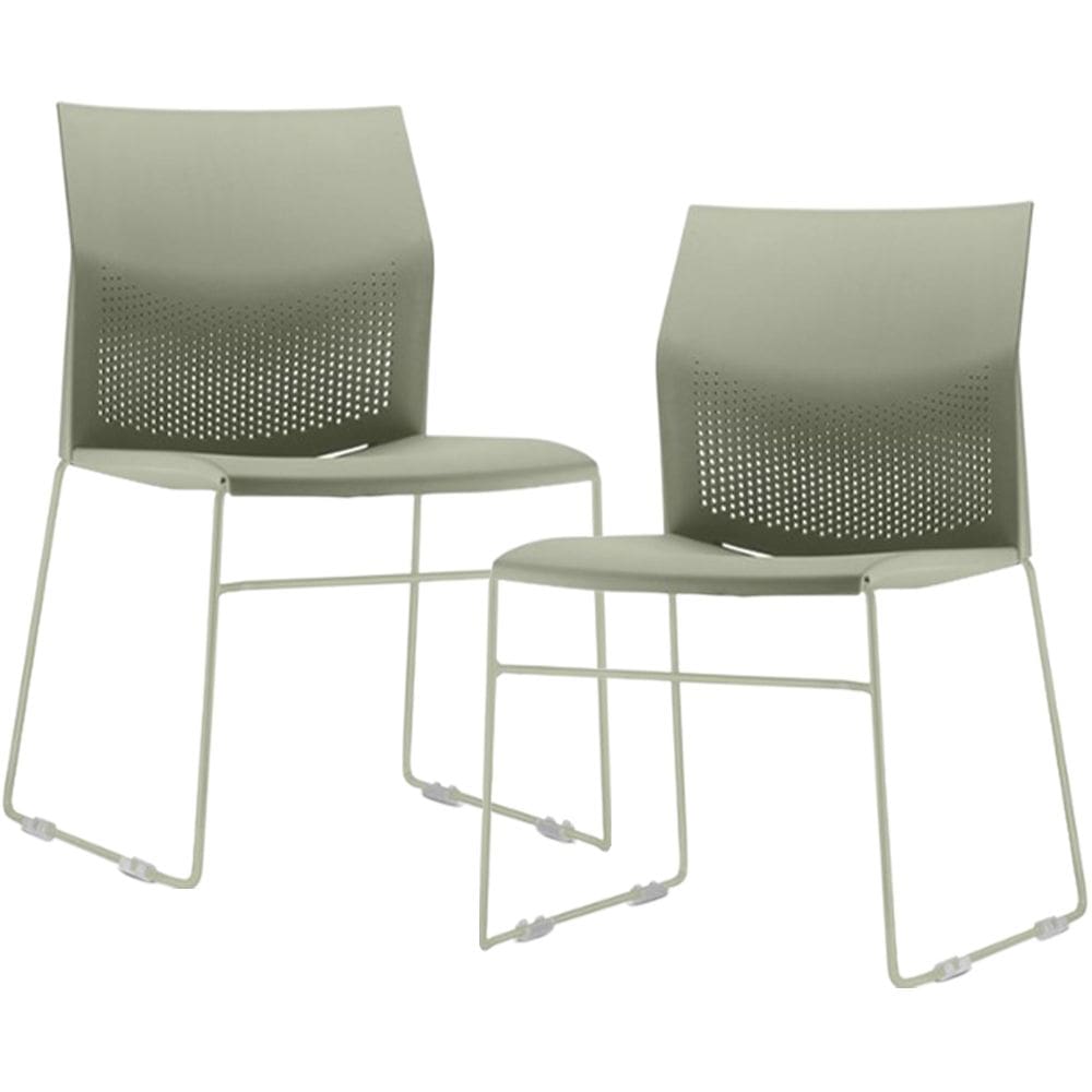 Kit 02 Cadeiras Empilhável Fixa Link F02 Base Aço Verde - Lyam Decor