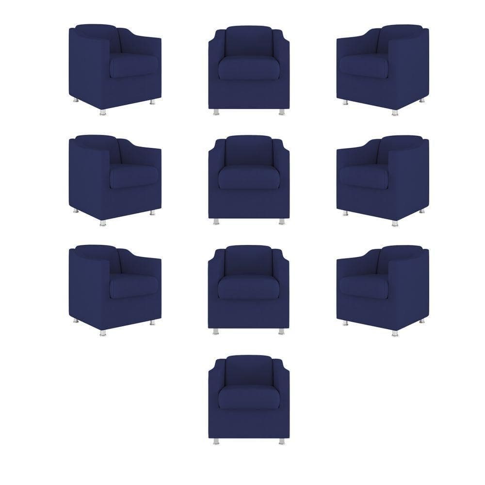 Kit 10 Poltronas Decorativa Reforçada Consultório Sala Suede azul Marinho