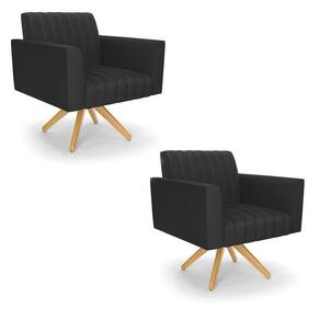 Kit 2 Poltronas Giratória Viena Gomada Corino Preto Base De Madeira Ma30 - D`rossi