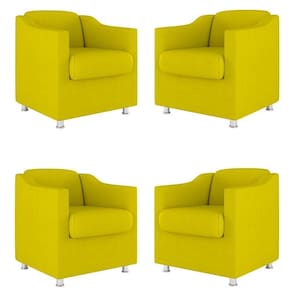 Kit 04 Poltronas Decorativas Sala De Espera Clinica Suede Cor:Amarelo
