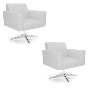 Kit 2 Poltronas Giratória Viena Gomada Linho Base Cromada - D`rossi Cor A05 Cinza