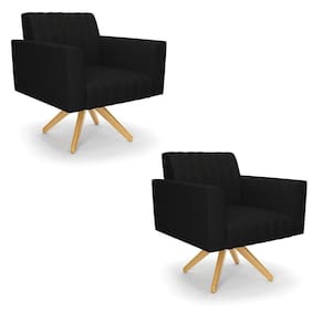 Kit 2 Poltronas Giratória Viena Gomada Linho Base De Madeira Ma30 - D`rossi Cor A79 Preto