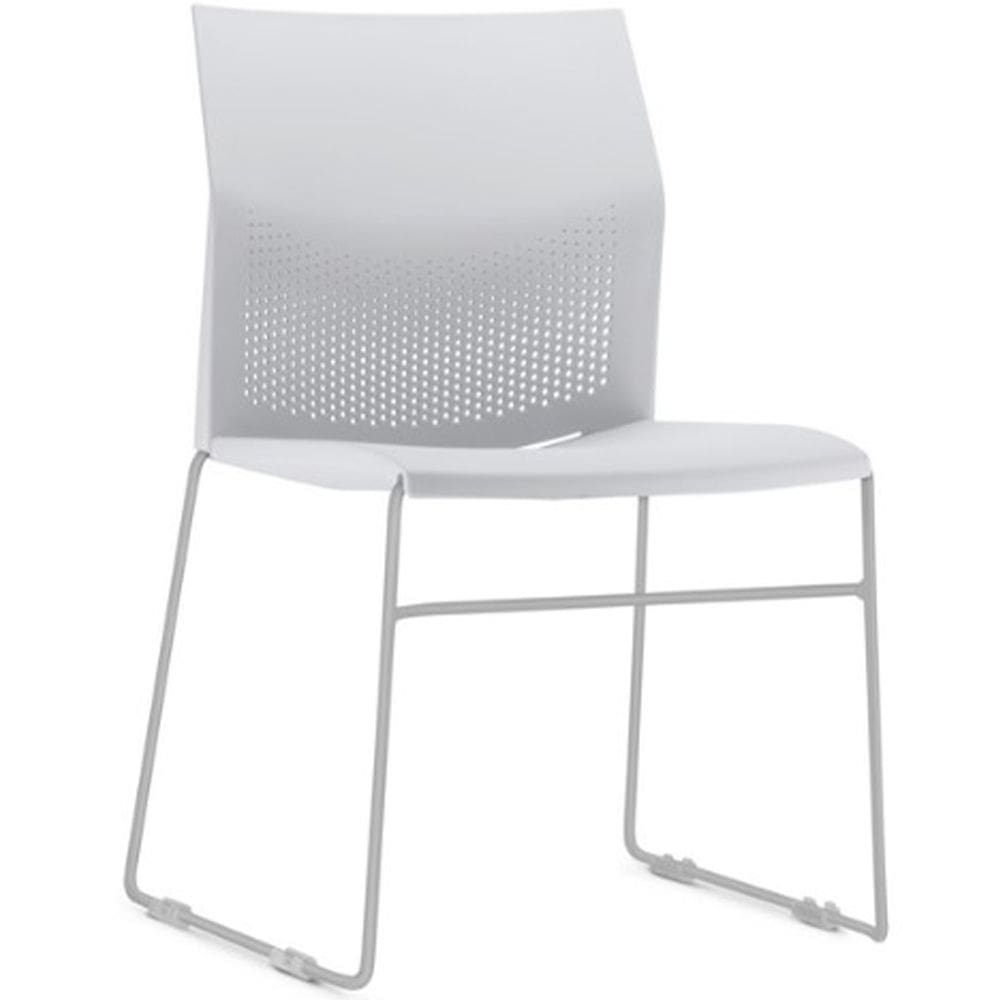 Cadeira Empilhável Fixa Link F02 Base Aço Cinza Branco - Lyam Decor