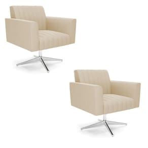 Kit 2 Poltronas Giratória Viena Gomada Suede Base Cromada - D`rossi Cor Bege
