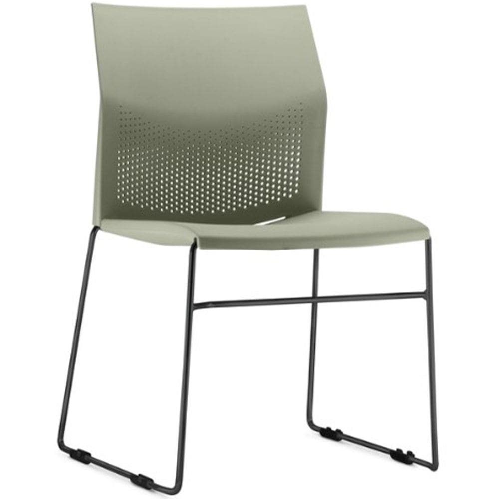 Cadeira Empilhável Fixa Link F02 Base Aço Preta Verde - Lyam Decor