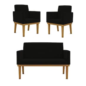Kit Sofá Namoradeira + Poltrona Reforçada Sala De Estar Cor:preto