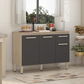 Balcão De Cozinha 3 Portas 1 Gaveta Dama Avena/grafito Demóbile Avena/grafito
