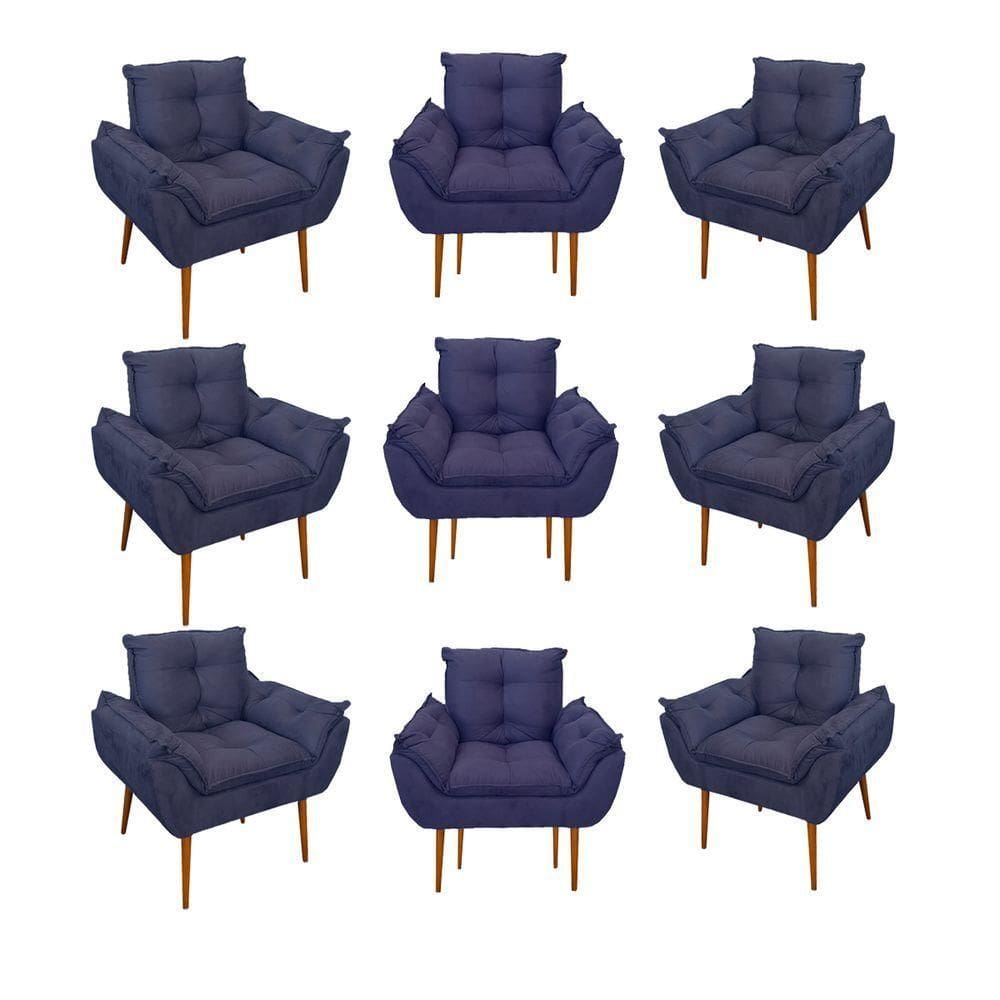 Kit 09 Cadeiras Poltronas Opala Clinica Salão Balaqui Decor Cor:azul Marinho