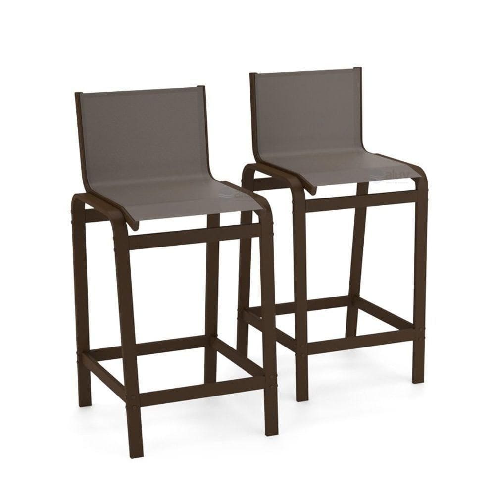Kit 2 Banquetas Altas Bancada Alumínio Marrom Tela Fendi