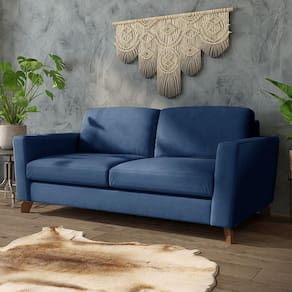 Sofá Sala De Estar Living 3 Lugares 220cm Presley Pés Madeira Veludo Azul Marinho G52 - Gran Belo