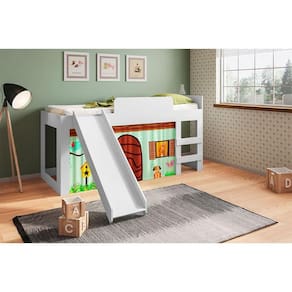 Cama Infantil com Escorregador e Cortina Diversão Branco
