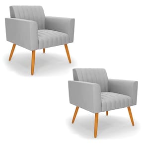 Kit 2 Poltronas Viena Gomada Suede Pés Palito Castanho - D`rossi Cor Cinza