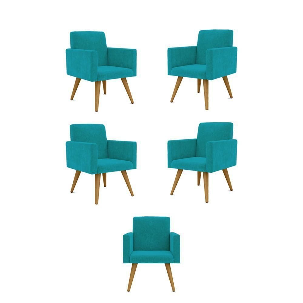 Kit 05 Cadeiras Poltronas Decorativa - Escritório - Recepção Cor:azul-turquesa