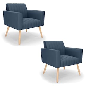 Kit 2 Poltronas Viena Gomada Suede Pés Palito Natural - D`rossi Cor Azul Marinho