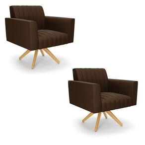 Kit 2 Poltronas Giratória Viena Gomada Suede Base De Madeira Ma30 - D`rossi Cor Marrom