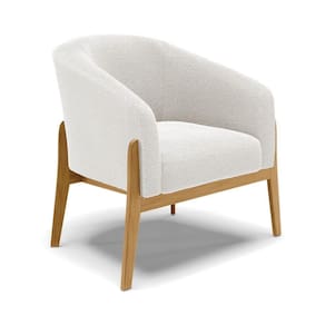Poltrona Stella Bouclê Base Madeira Castanho - D`rossi Cor Off White